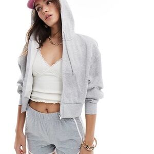 Gray Cropped Zip Hoodie M | Lightweight | Casual Athleisure